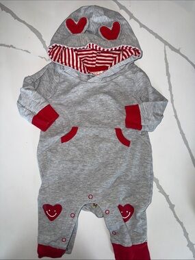 Cat & Jack Gray and Red Heart Hooded One-Piece